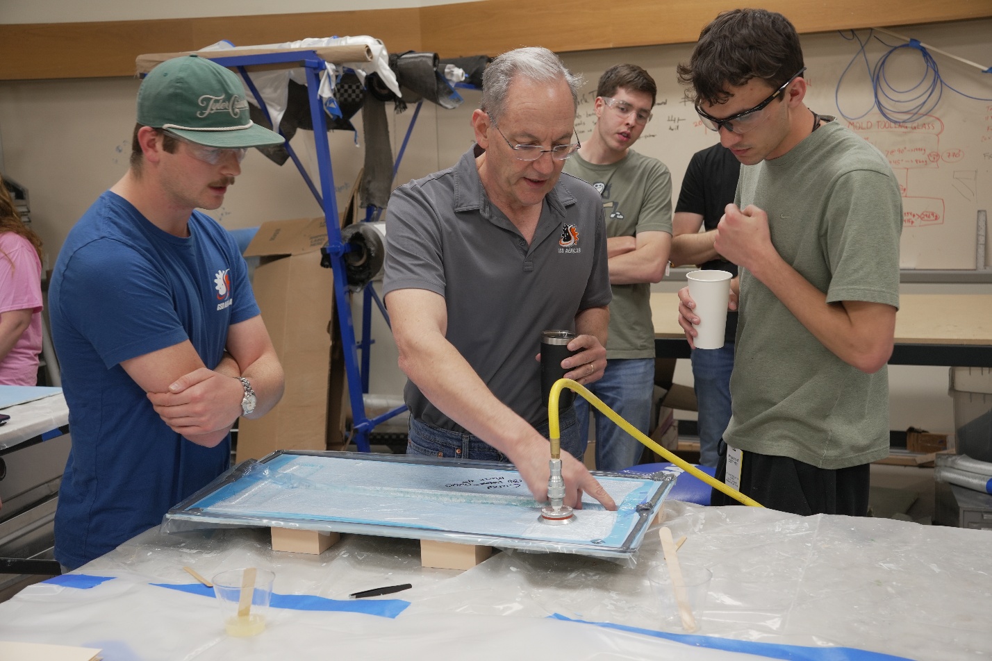 Fuselage curing overnight in a vacuum bag
